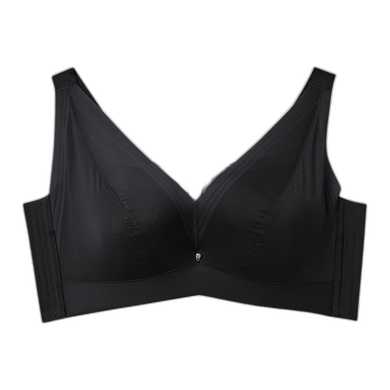 Adjustable large size underwear thin section gathered ladies soft steel ring support Thai latex big chest showing small bra bra