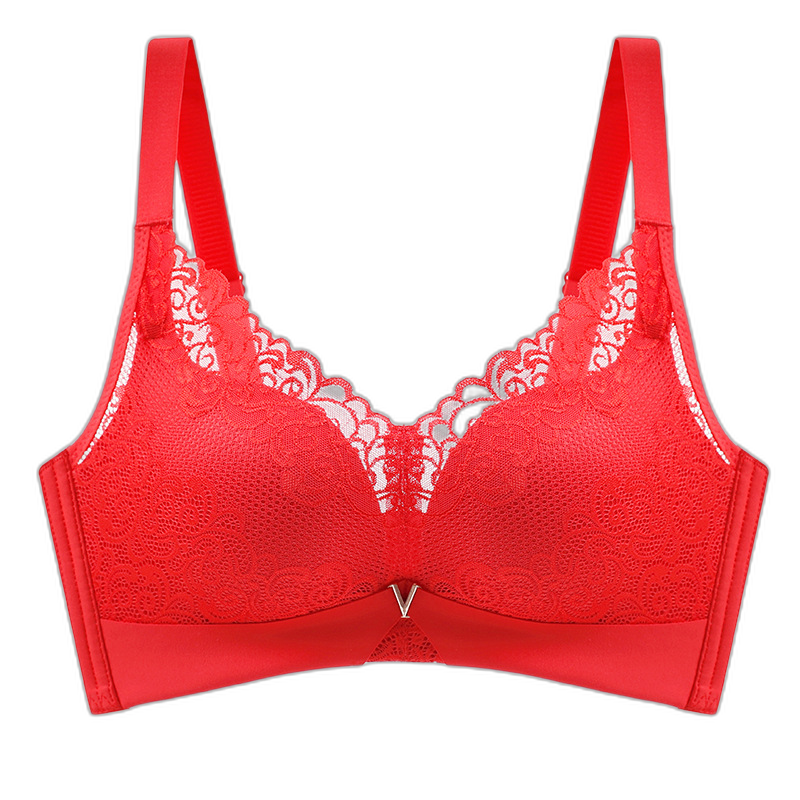 Beauty salon lace underwear gathered no steel ring breathable women's adjustable red bra thick and thin models manufacturers explode explode