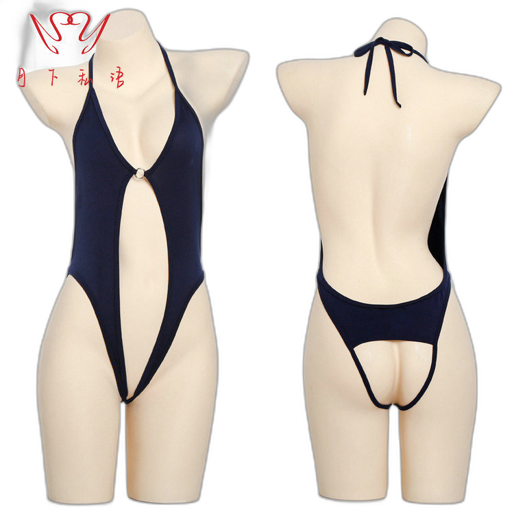 European and American new sexy lingerie open file hollow women's one-piece pajamas temptation three-point breast-exposing passion suit suit