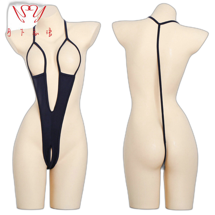 European and American new sexy lingerie open file hollow women's one-piece pajamas temptation three-point breast-exposing passion suit suit
