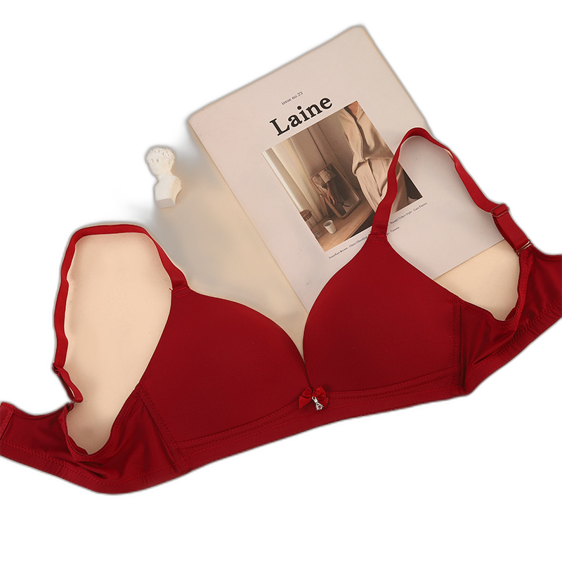 Glossy underwear women's thin section without steel ring gathered bra simple and natural adjustable breathable cup bra