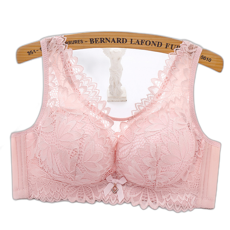 Large size thin section lace bra gathered non-steel ring underwear women's and comfortable fixed anti-light adjustment adjustable side breasts breasts