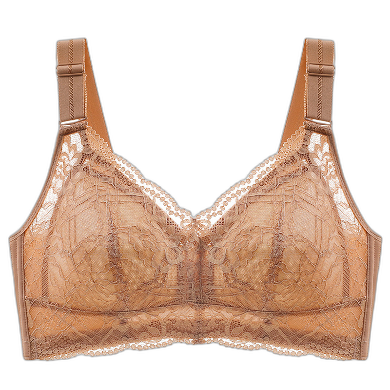 No steel ring bra women's big breasts show small lace thin section gathered sexy adjustable bra