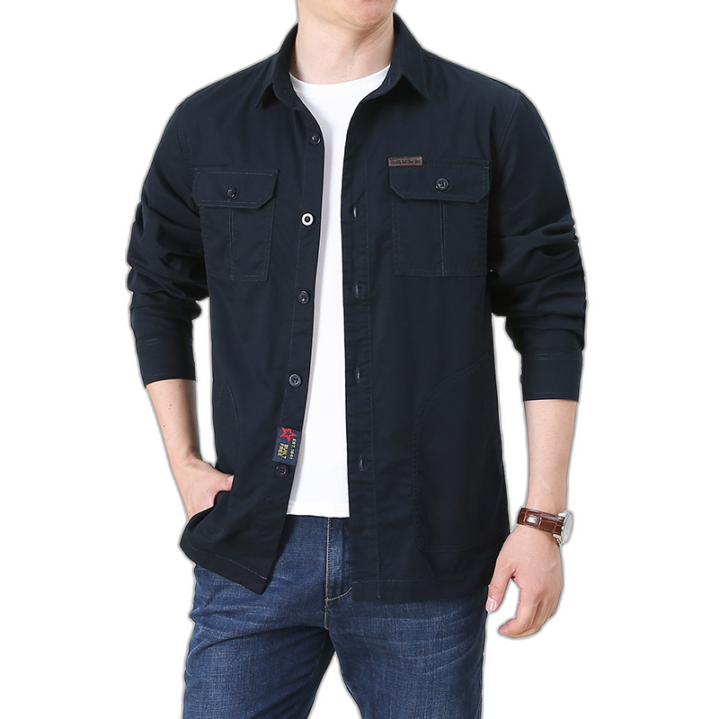 2020 men's jacket pure cotton coat new casual middle-aged multi-pocket shirt manufacturer 208557 208557