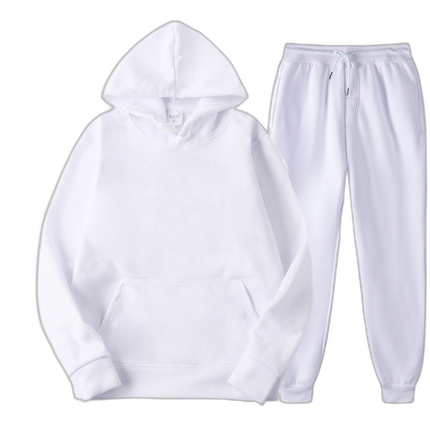 2023 men's autumn and winter hooded solid color pullover sweater suit sports two-piece hoodie sweatpants sweatpants