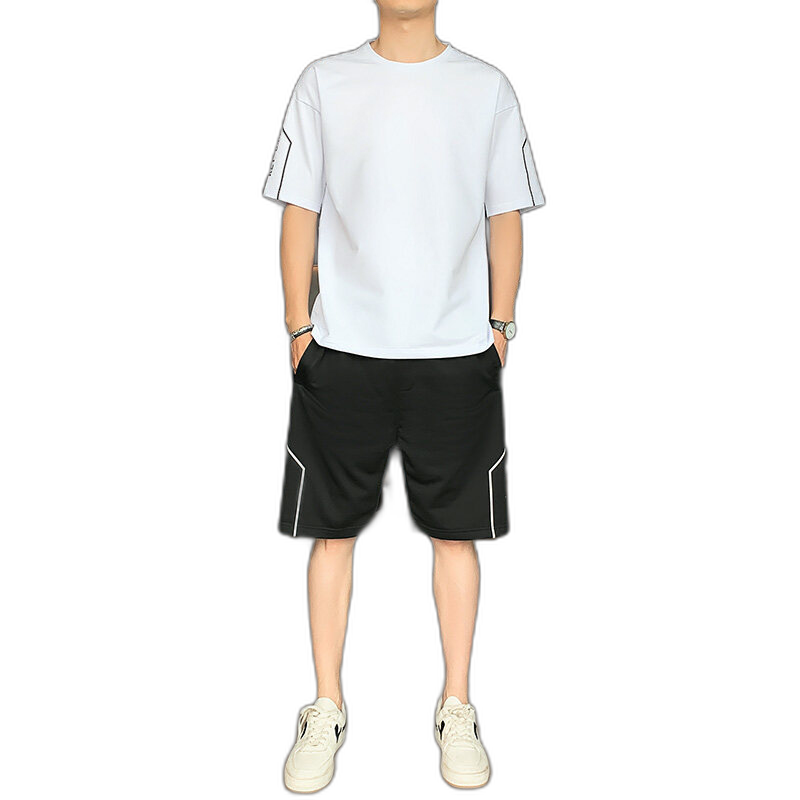 2023 new casual sports suit men's Korean style trendy summer short-sleeved tide brand all-match set set