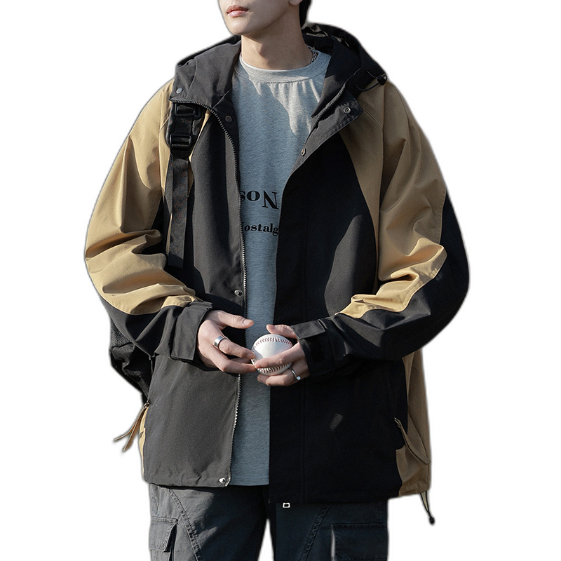 2023 New Spring Men's Jacket Contrast Color Hooded Loose Youth Student Trendy Brand Casual Clothes Clothes