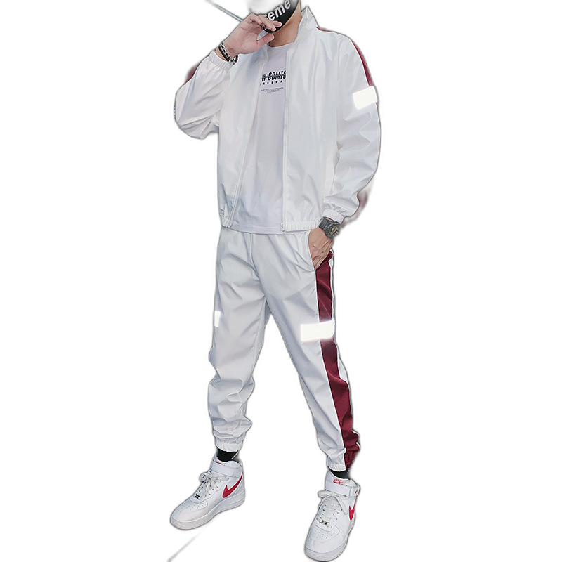 2023 sports suit men's spring and autumn new sweater trend casual two-piece couple cardigan reflective suit