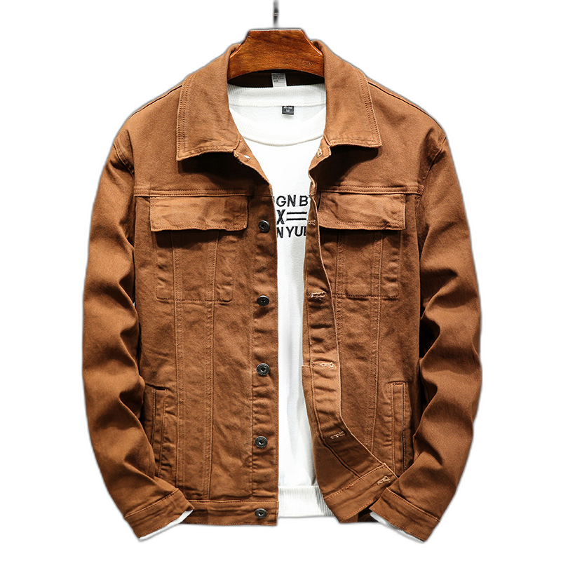 Cross-border 2023 new men's jacket autumn cotton elastic solid color handsome Korean version of slim denim men men