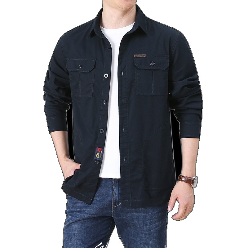2020 men's jacket pure cotton coat new casual middle-aged multi-pocket shirt manufacturer 208557 208557
