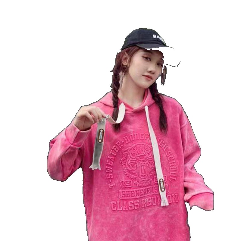2023 spring and autumn style hooded sweater female age reduction three-dimensional embossed design feeling niche Korean version loose hoodie trendy ins ins