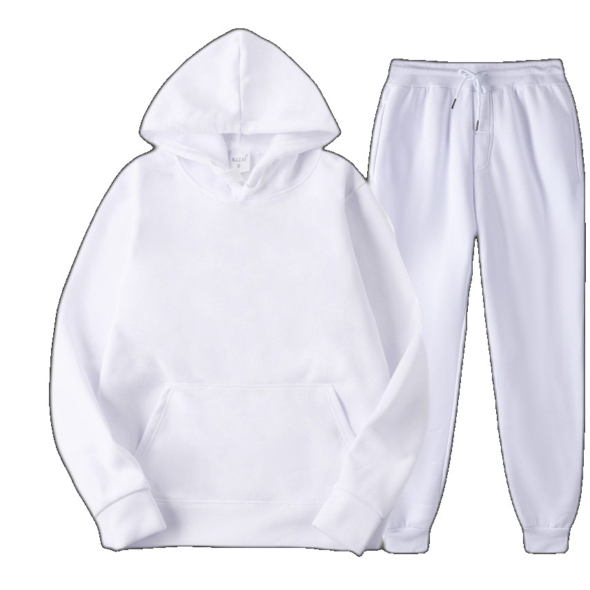 2023 men's autumn and winter hooded solid color pullover sweater suit sports two-piece hoodie sweatpants sweatpants