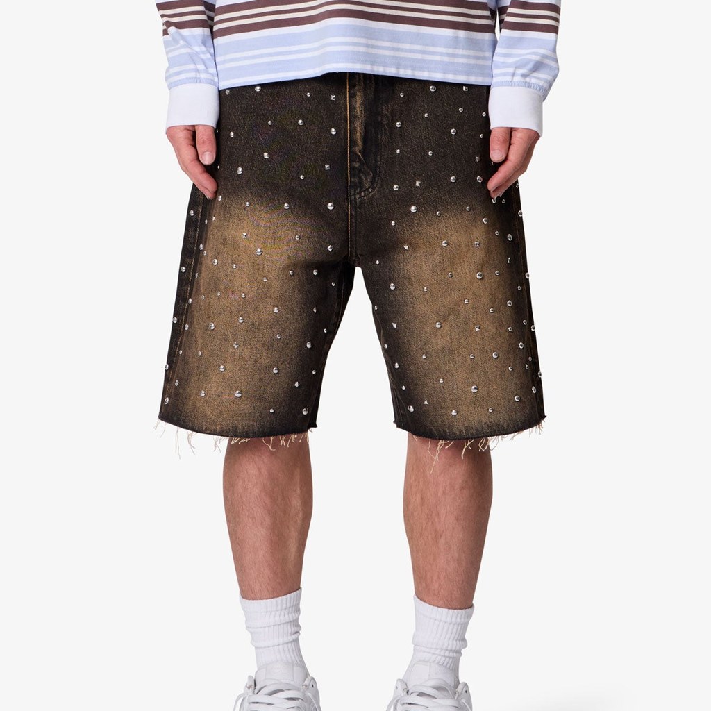 mnml Baggy Studded Denim Shorts - Black