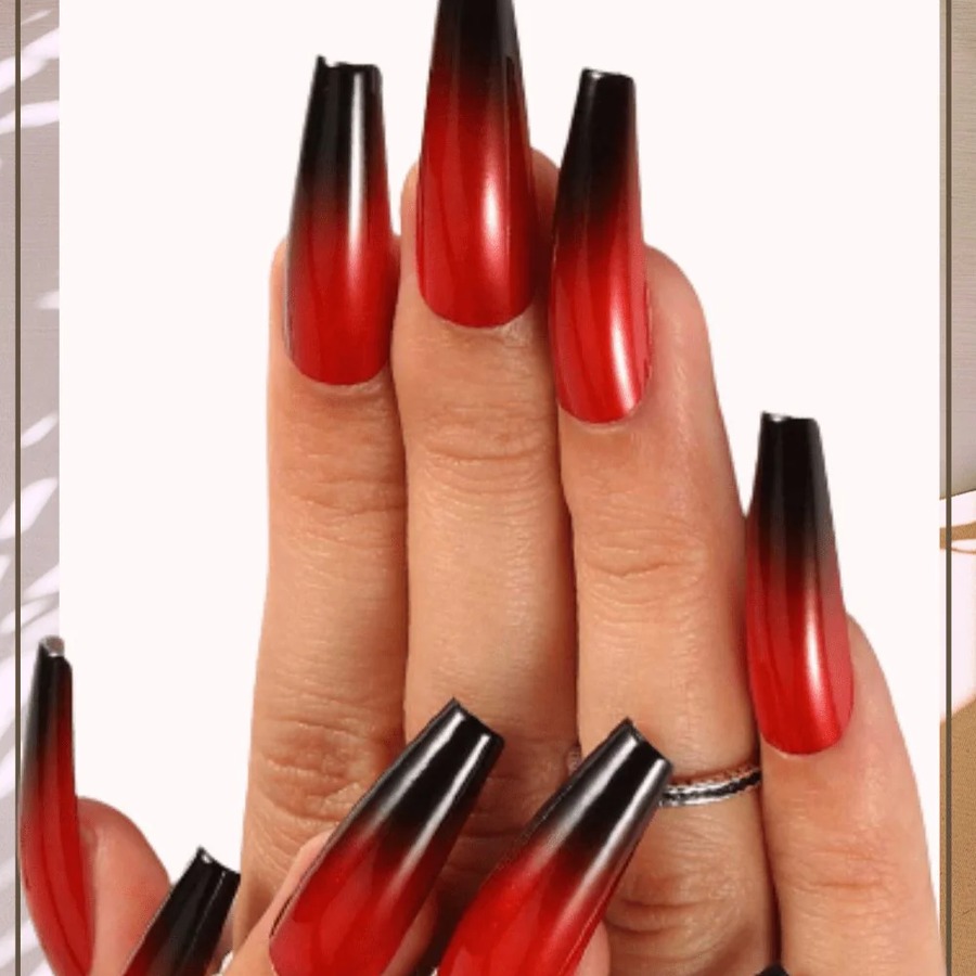 Red and Black Graphic Press-On Nails