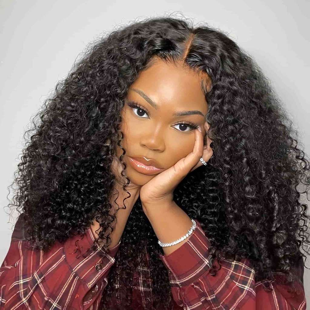 QVR Kinky Curly Transparent Lace Frontal Wig