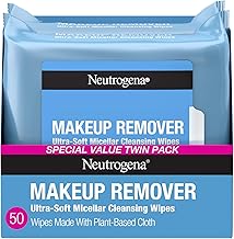 美妆 neutrogena makeup remover wipes micellar alcohol-free face towelettes remove waterproof mascara oil compostable 100 plant-based cloth dermatologist ophthalmologist tested twin pack 2 x 25 ct