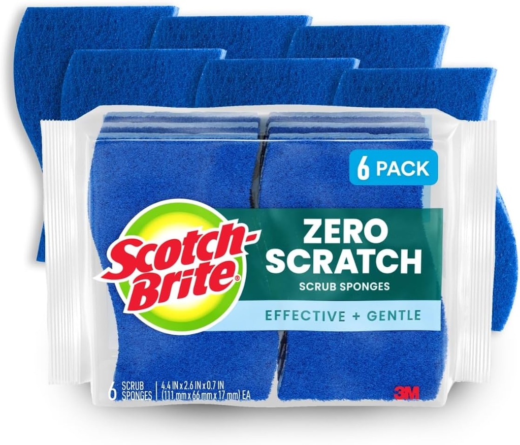 家用电器 scotch-brite zero scratch scrub sponge 6 kitchen sponges for cleaning around the home bathroom more scratch-free dish scrubber multi-surface safe best for nonstick pots and pans