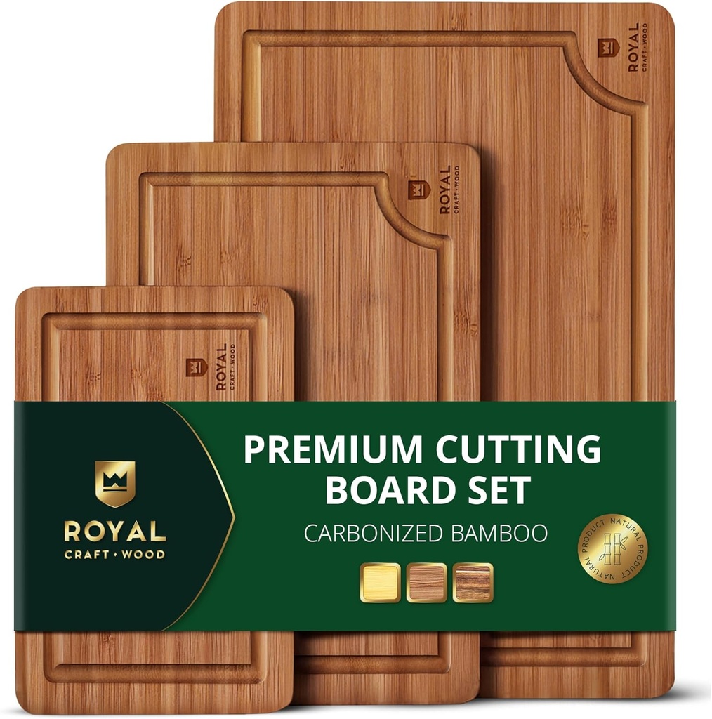 家用电器 royal craft wood wooden cutting boards for kitchen meal prep serving - non toxic bamboo wood cutting board set with deep juice groove side handles - charcuterie chopping butcher block for meat