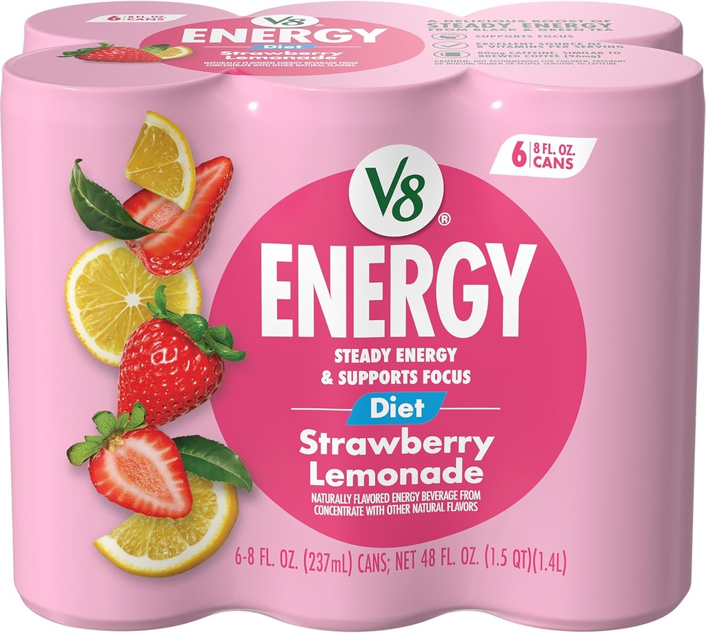 饮料 v8 energy diet strawberry lemonade juice energy drink 8 fl oz can 6 pack