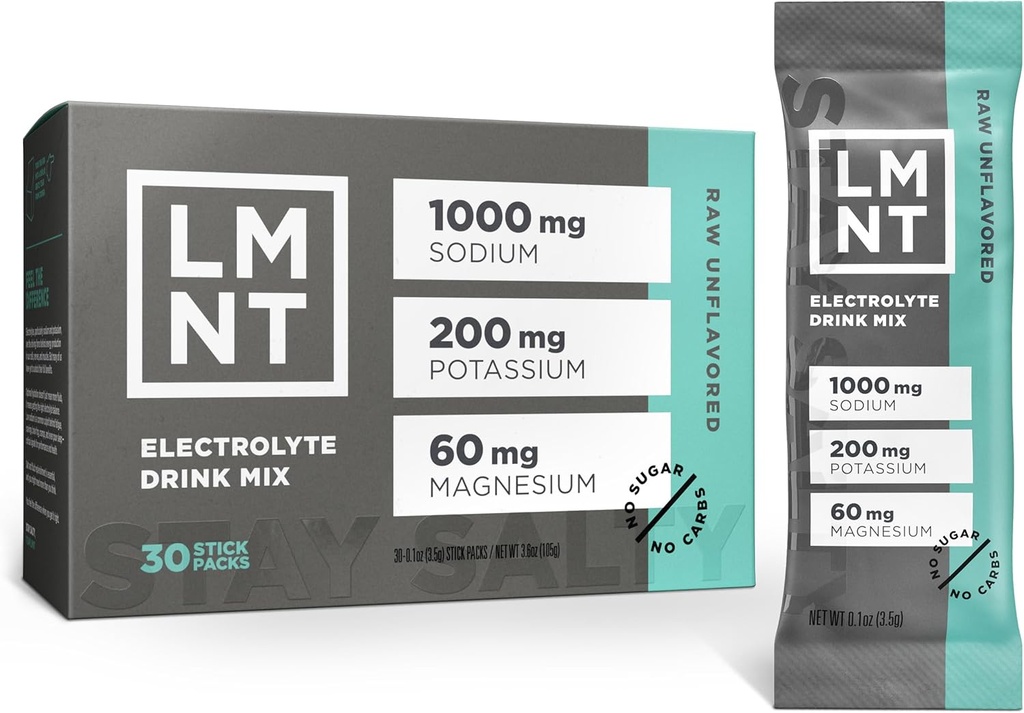 饮料 lmnt zero sugar electrolytes - raw unflavored salt drink mix 30-count