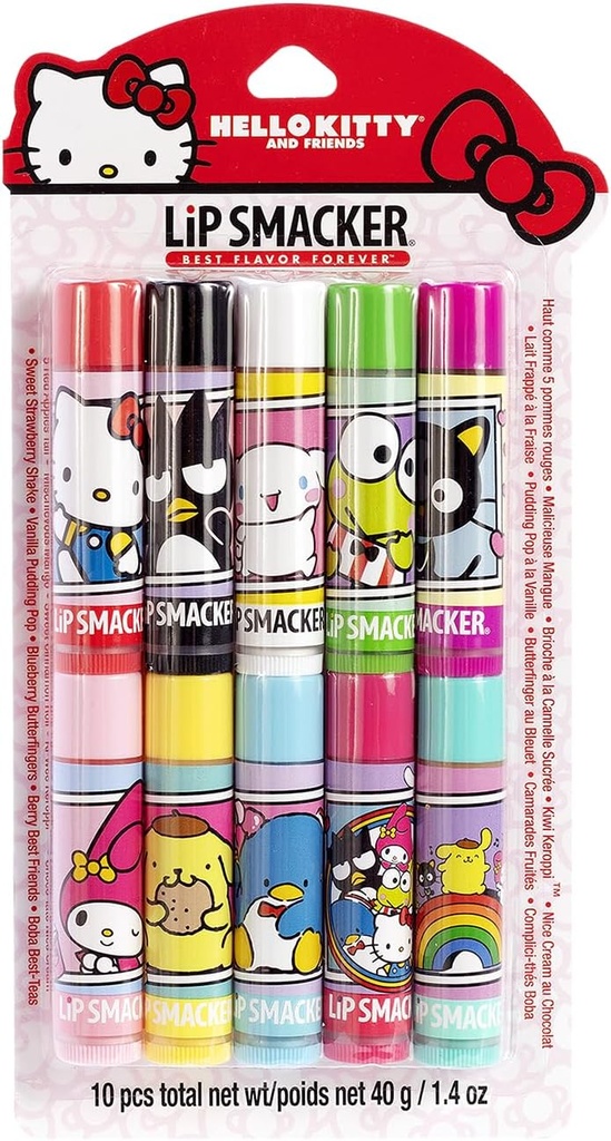 Lip Smacker Sanrio Hello Kitty & Friends Pack - 10 Moisturizing Lip Balms, Hydrating & Protecting - Cruelty-Free