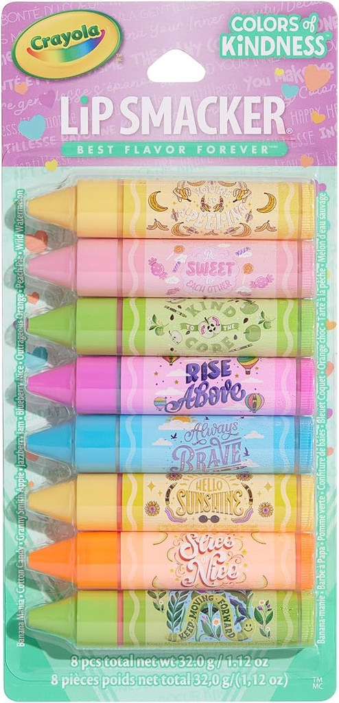 lip gloss lip smacker crayola party pack - 8 moisturizing lip balms fun flavors hydrating protecting glossy finish - cruelty-free