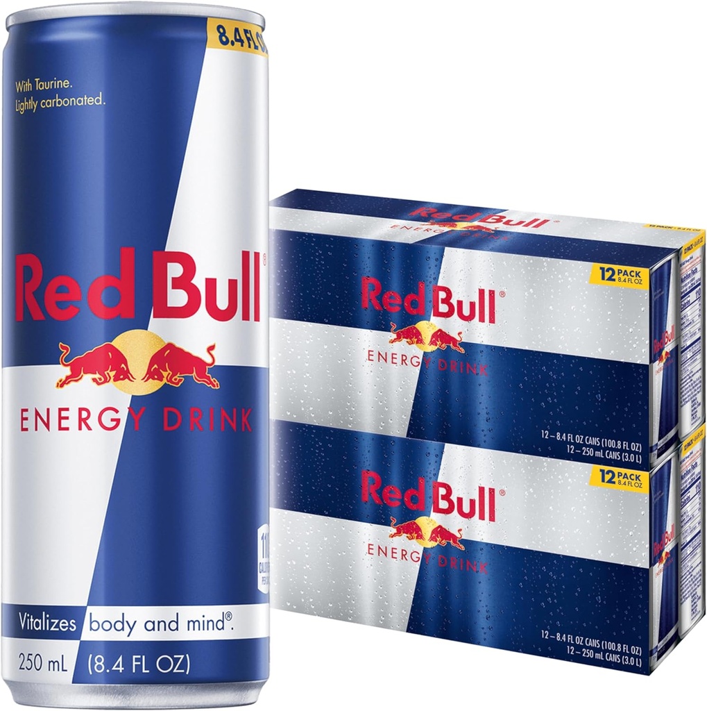 饮料 red bull energy drink with 80mg caffeine plus taurine b vitamins 8 4 fl oz 2 packs of 12 cans pack of 24