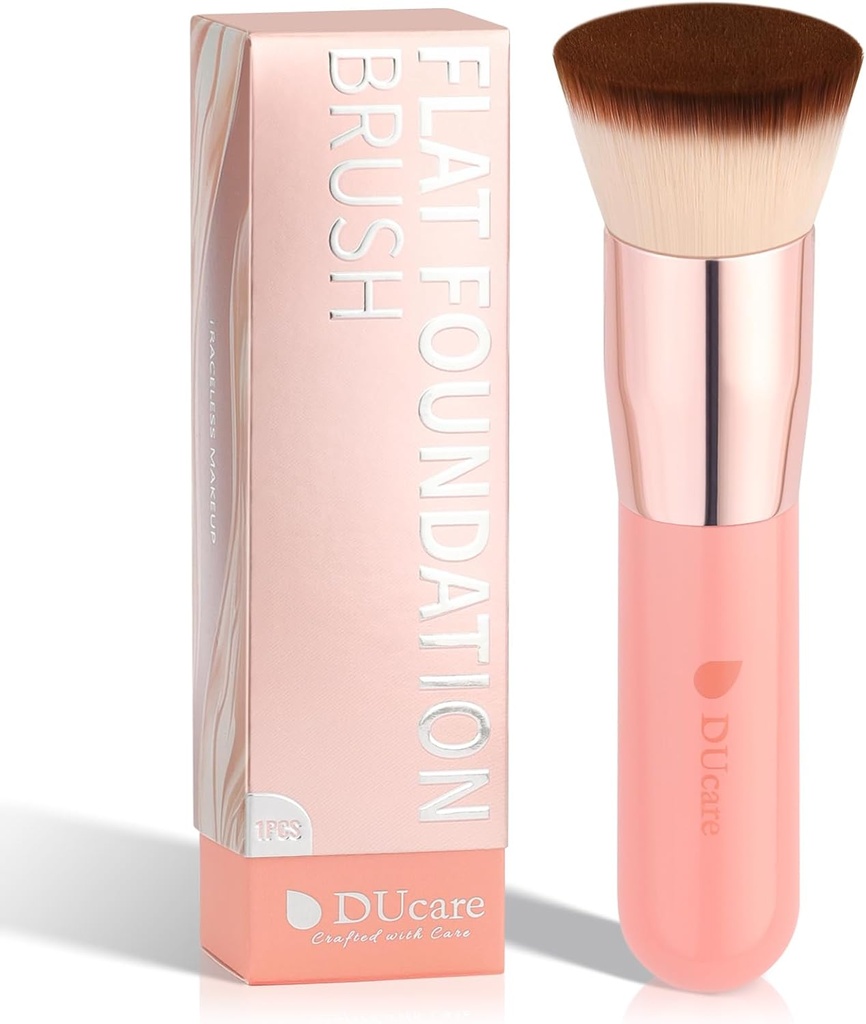 DUcare Foundation Brush for Liquid Makeup,Flat Top Kabuki Foundation Brushes - Premium Makeup Brush for Liquid, Cream, Powder,Buffing, Blending,Pink