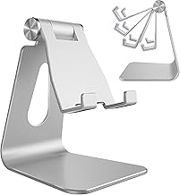手机配件 creadream adjustable cell phone stand phone stand cradle dock holder aluminum desktop stand compatible with phone xs max xr 8 7 6 6s plus se charging accessories desk all mobile phones-silver