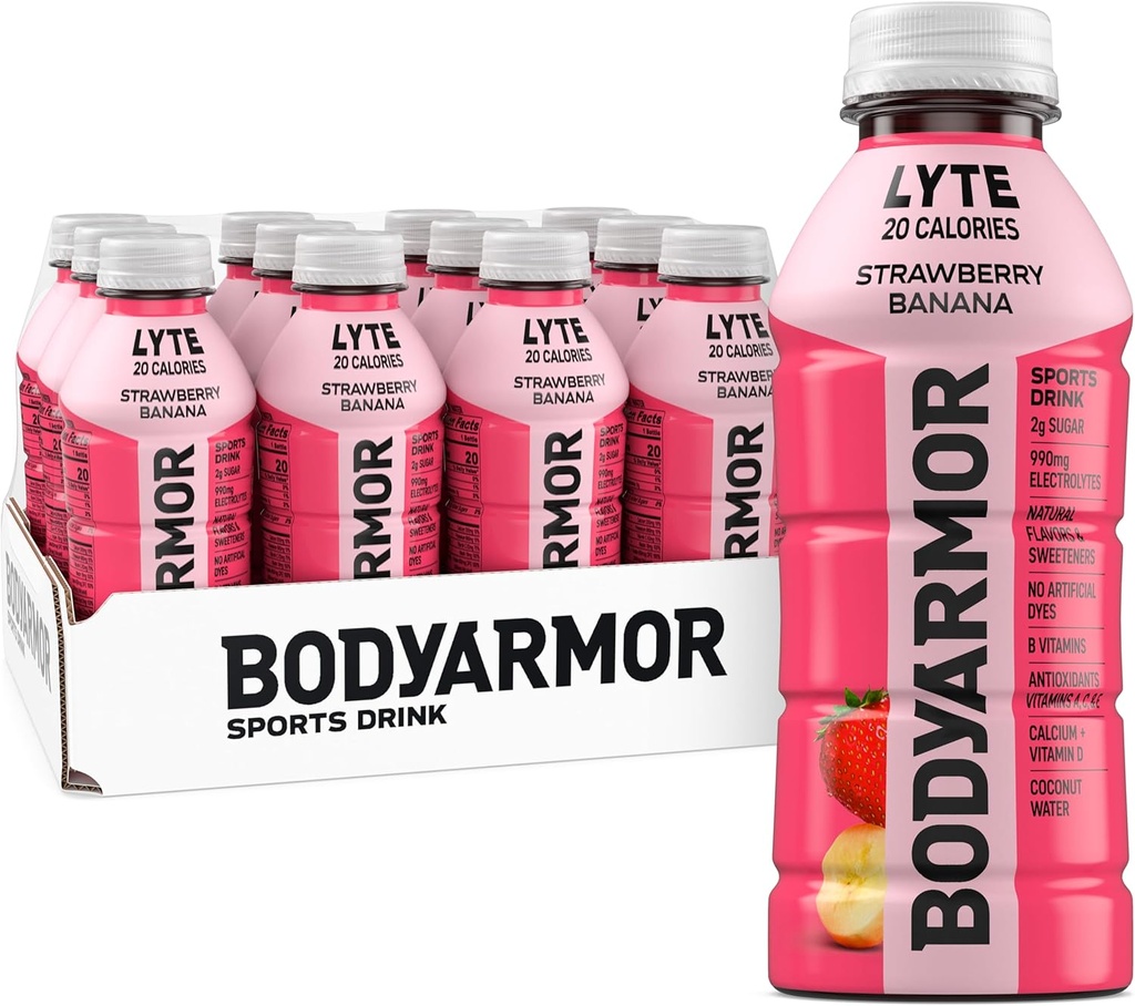 饮料 bodyarmor lyte strawberry banana electrolyte drink 20 calories 16 fl oz bottles 12 pack coconut water sports drink natural flavor b vitamins