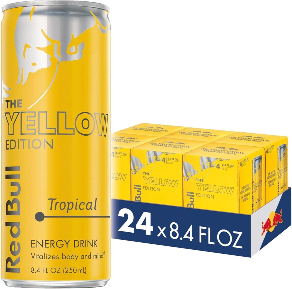 饮料 red bull energy drink tropical yellow edition 8 4 fl oz 24 count
