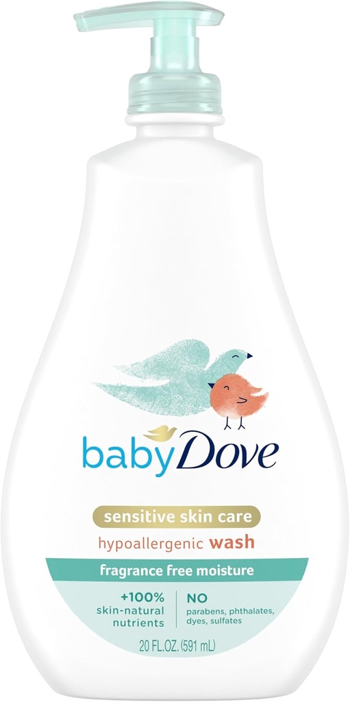 maternal and baby products baby dove sensitive skin care baby wash fragrance free moisture for baby bath time fragrance free and hypoallergenic washes away bacteria 20 oz
