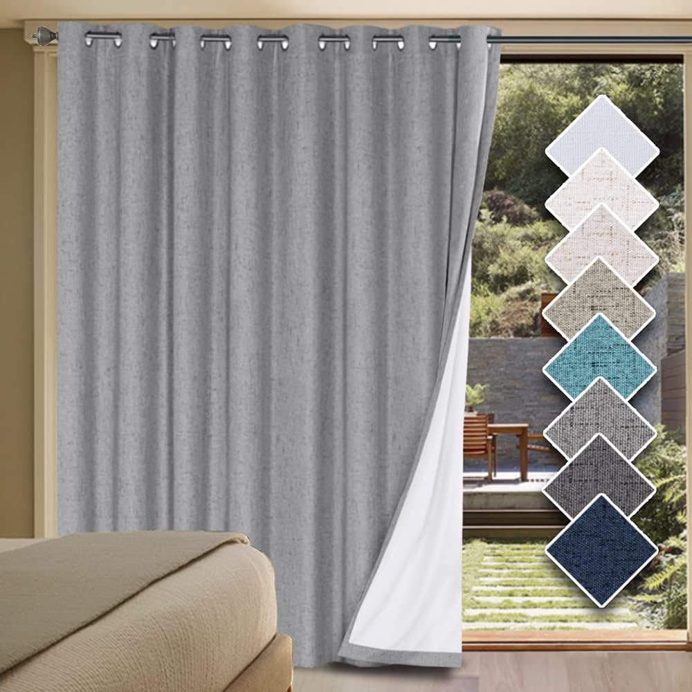 home decoration 遮光窗帘 h versailtex linen blackout curtains durable thick textured linen look 100 blackout patio door curtain anti rust grommet extra wide sliding door curtain panel w100 x l108 inch - d