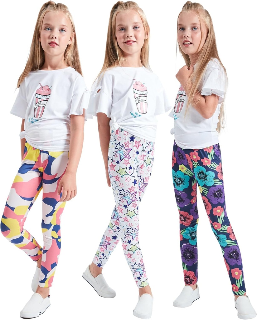 kids clothing multipack cute printed girls stretch leggings ankle length 4-13 years