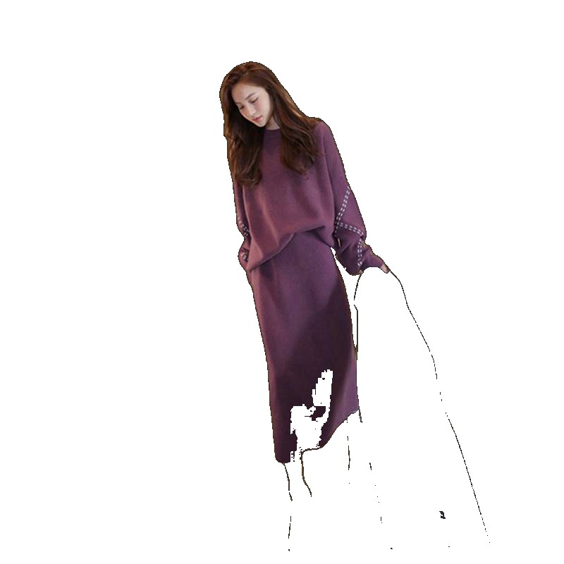 2021 Autumn and Winter New Women's Suit Temperament Xiaoxiang Fashion Western Style Professional Casual Sweater Skirt Two-piece Set Set (One Size)