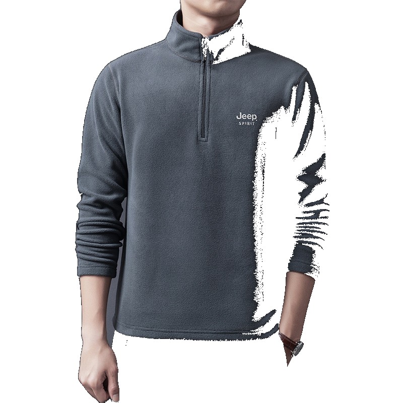 2021 Half-Zip Sweatshirt Men's Spring and Autumn Stand Collar Plus Velvet Warm Polo Shirt Trendy Middle-aged Dad's Outerwear Outerwear (One Size)