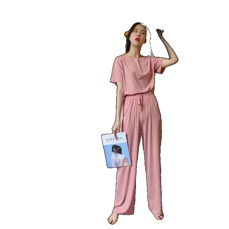 2021 spring and summer new pajamas set women's thin section soft fashion casual suit loose home service short-sleeved pants pants