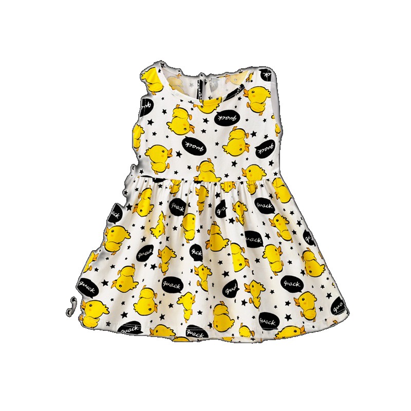 2022 Summer New Arrival Girls Dress Sweet Cartoon Cotton Printed Skirt Korean Version Sleeveless Princess Dress (One Size)