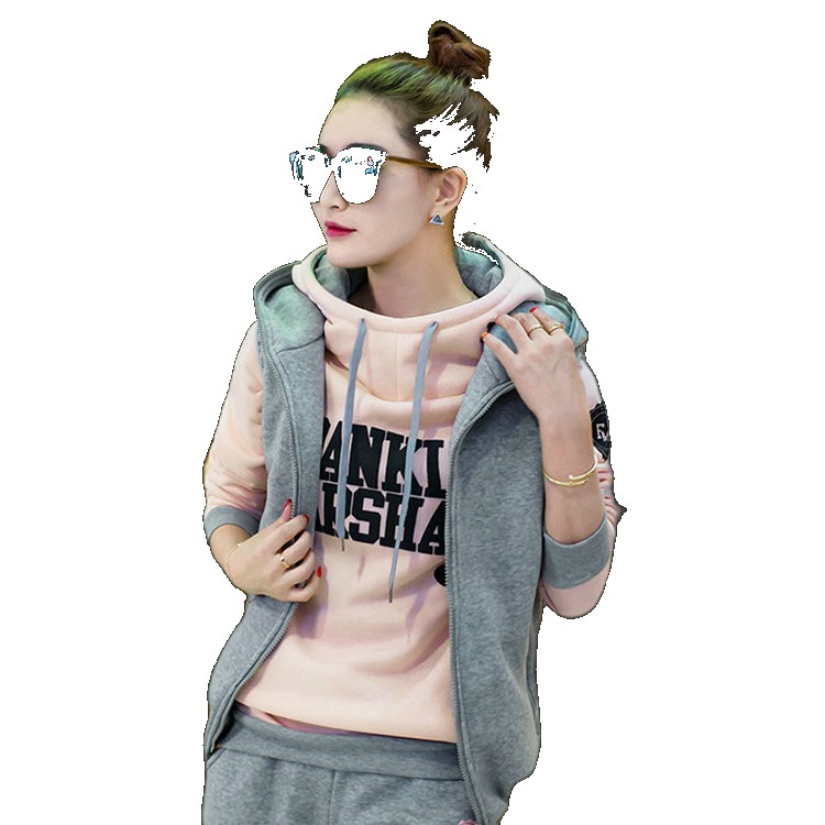 2022 autumn and winter new fashion hooded sweater sports suit female students loose casual trousers three-piece trendy trendy (One Size)