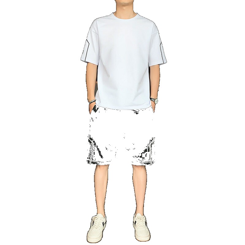 2023 new casual sports suit men's Korean style trendy summer short-sleeved tide brand all-match set set (One Size)