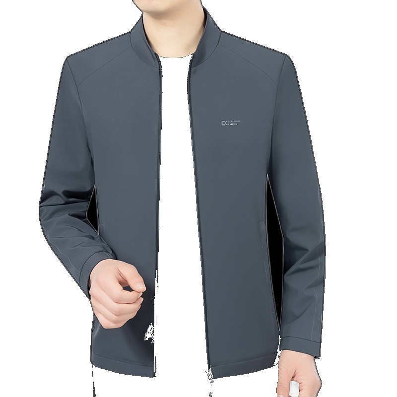 2023 new men's clothing spring and autumn business casual stand-up collar middle-aged jacket coat tops clothing (One Size)