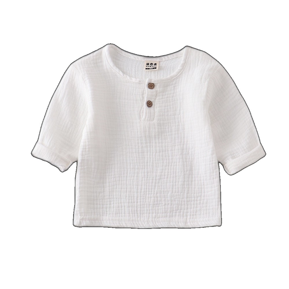 2023 summer boys' short-sleeved cotton and linen T-shirts for children's tops solid color national style clothing clothing (One Size)