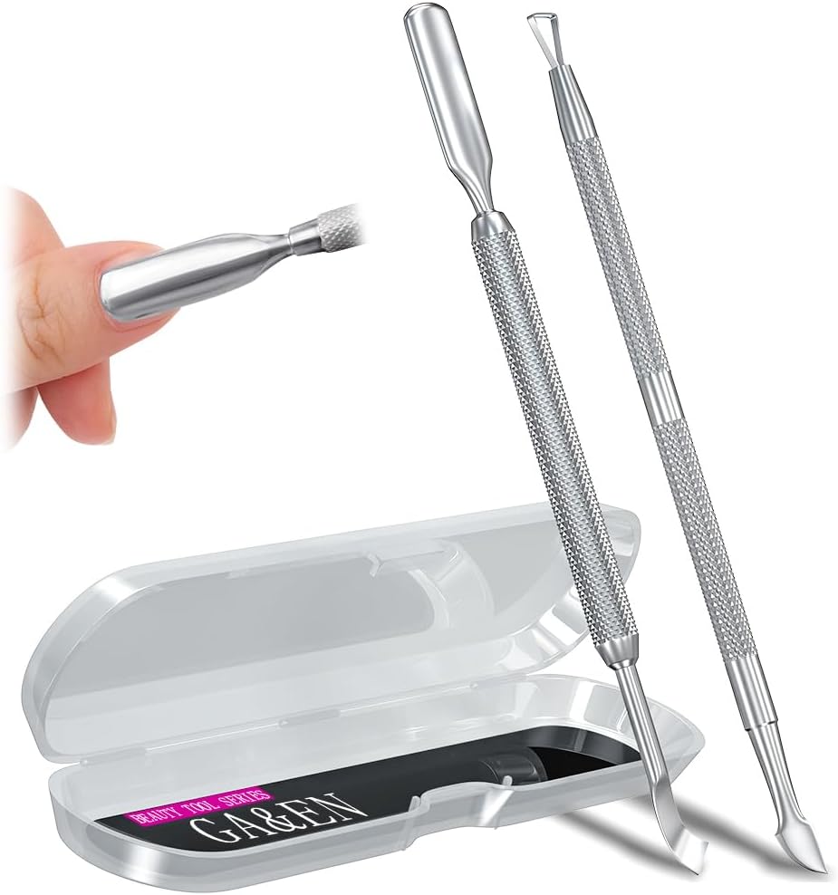 2PCS Metal Silver Cuticle Pusher and Scraper, Nail Trimmer Cutter Stainless Steel Gel Scraper Tool, Nail Polish Remover Peeler Durable Salon Manicure Pedicure Cleaner for Fingernail and Toenail (One Size)