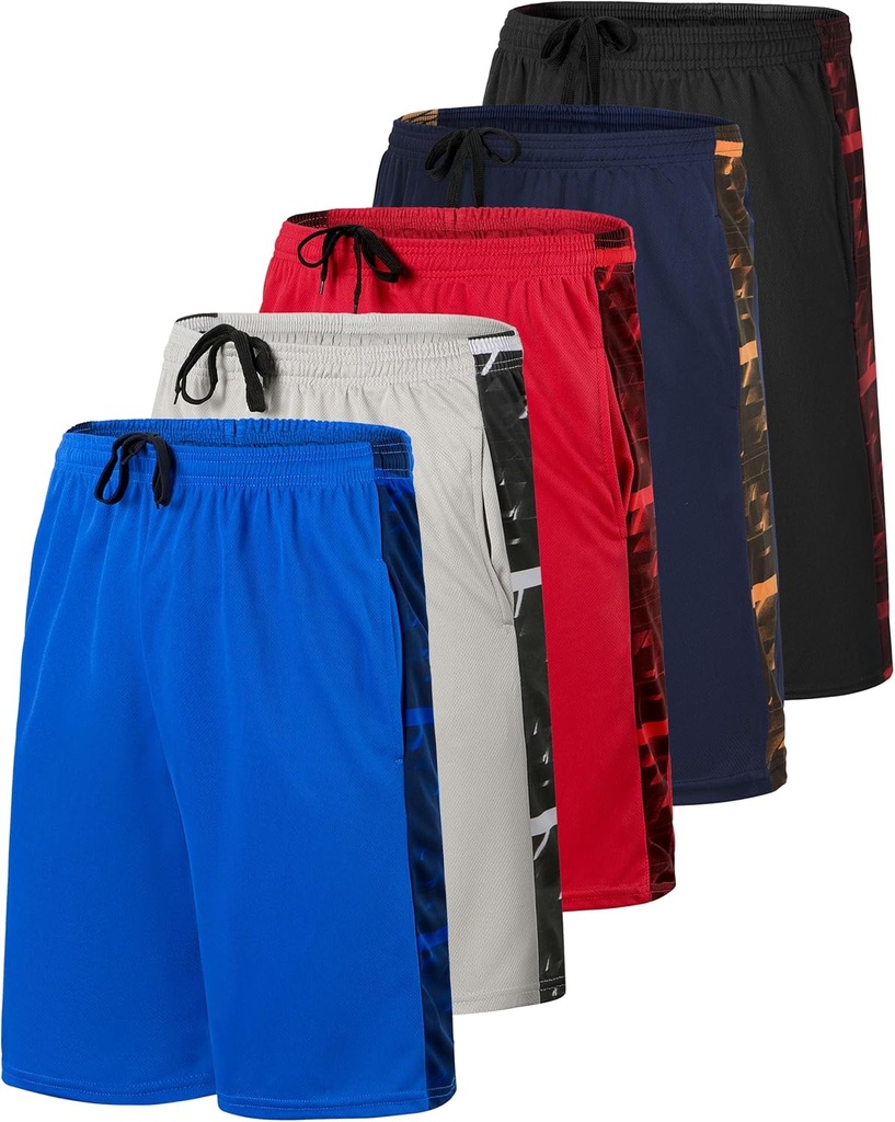 5 Pack: Boys' Mesh Basketball Athletic Shorts with Pockets – Teen Kids Youth Quick Dry Soccer Running Gym (One Size)