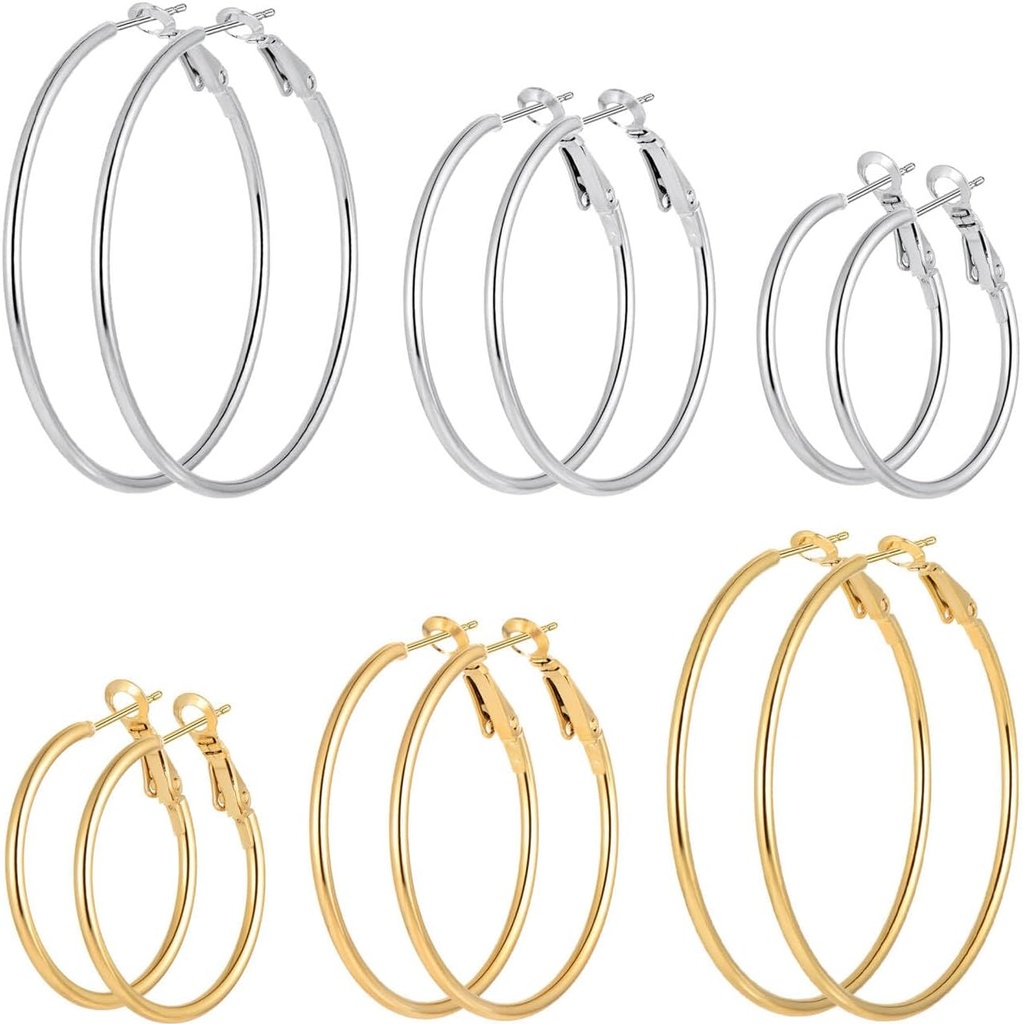 5/12 Pairs Gold Silver Plated Hoop Earrings for Women, Hypoallergenic Stainless Steel Hoops Earrings Set, Lightweight Large Small Hoops Women Earrings Loop Earrings Set (One Size)