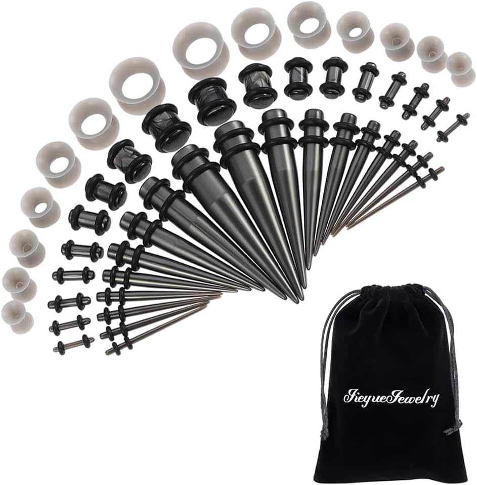 50/54 Pieces Ear Stretching Kit 14G-00G Acrylic Tapers and Plugs + Silicone Tunnels - Ear Gauges Expander Set Body Piercing Jewelry (One Size)