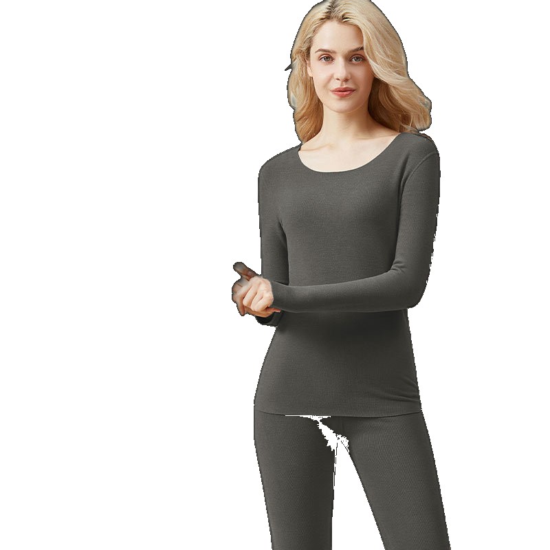 Autumn and winter de velvet thermal underwear suit antibacterial men women heat storage constant temperature seamless hyaluronic acid round neck long johns johns (One Size)