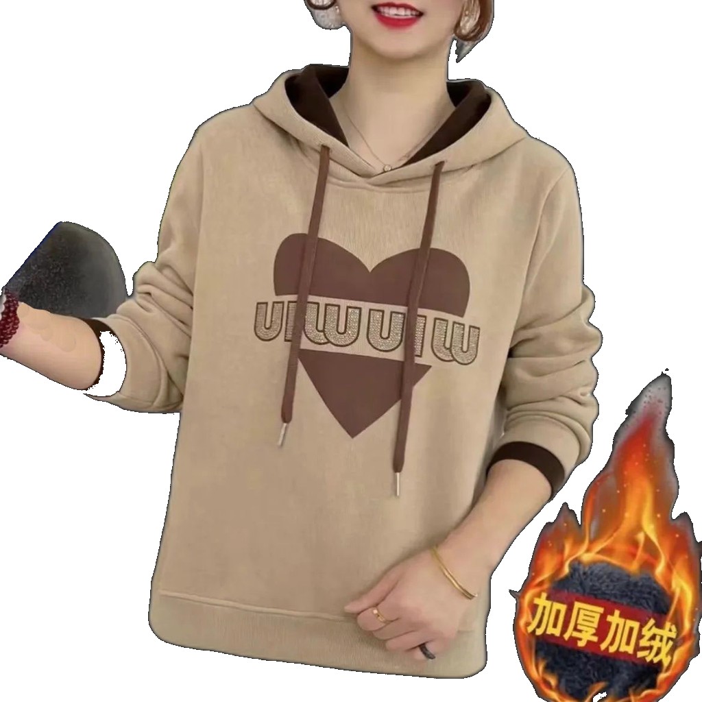 Autumn and winter new fashion women's western style age reduction plus fleece thick sweater mother's all-match hooded casual bottoming sweater (One Size)