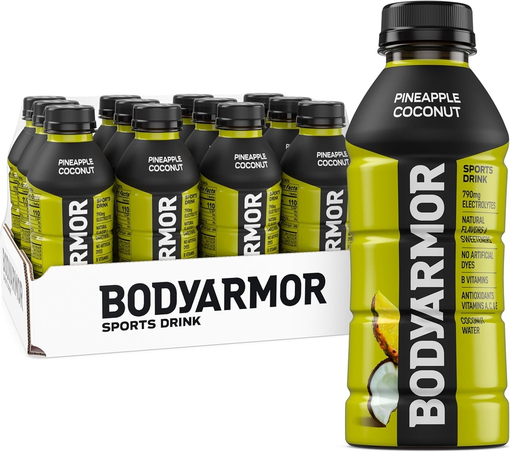 BODYARMOR Sports Drink, Pineapple Coconut, Electrolyte Drink Hydration, 16 Fl Oz Bottles (12 Pack), Flavored Coconut Water with B Vitamins & Antioxidants (One Size)