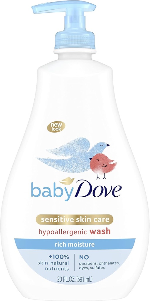 Baby Dove Sensitive Skin Care Baby Wash For Baby Bath Time Rich Moisture Tear-Free and Hypoallergenic, 20 oz (Packaging May Vary) (One Size)